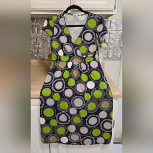 Boden Polka Dot Faux Wrap Dress Blue Sz 6